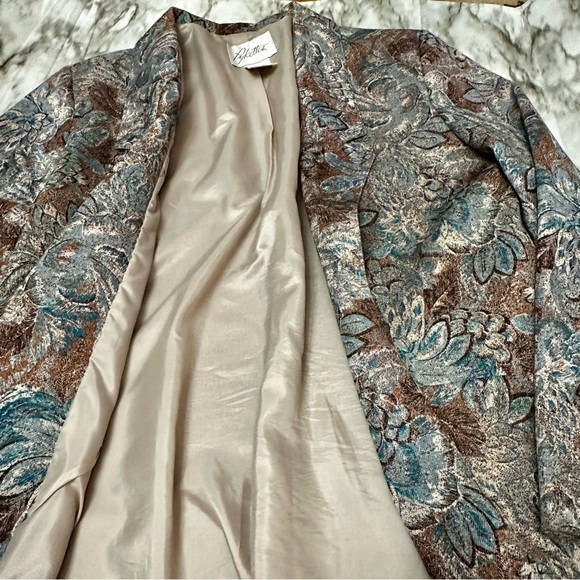 Pykettes Silk Blend Vtg Women Sz 14 80s Open Jacket Blazer Blue Brown Tapestry - Picture 5 of 9